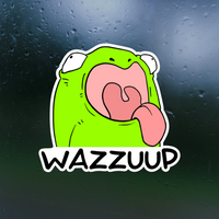 funny wazzup frog sticker by get decaled. car sticker, truck sticker, bumper sticker, frog sticker, toad sticker, laptop sticker, mug sticker, frog lover, froggy sticker, frog mug sticker, decal shop, best decals, stickers.