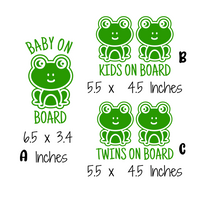 baby on board decal, baby on board decals, baby on board sticker, dye cut vinyl baby on board decal, get decaled, vinyl stickers, dye cut vinyl baby on board decal, decal shop, baby on board frog decal