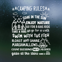 camping decal, camping sticker, camping rules decal, funny camping rules decal, camper decal, camping rules camper decal, rv decals, mororhome decals, tent trailer decals, get decaled, decal, decals