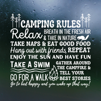 Die Cut Vinyl Camping Rules Decal - Camper Decal, Trailer Decal, Window Decal
