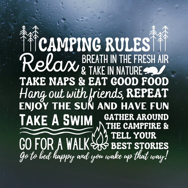 New Custom Camping Rules Vinyl Dye Cut Decal