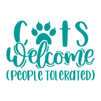cats welcome people tolerated funny welcome sign decal for front door by get decaled. welcome sign, font door sign, welcome sign decal, front door decal, decal, decals, vinyl decal, best decals, home decor, home decor decals, diy home decor, diy home decor decal, diy decal, diy home decor, funny decal, cat decal, funny cat decal, decal shop usa, decal shop canada, get decaled
