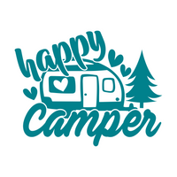 happy camper decal, camper decal, decals, sticker, custom sticker, get decaled, dye cut camper, decal shop, decal shop canada, decal shop usa