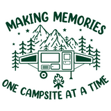 dye cut vinyl campsite mountain tree star scene decal that says making memories one campsite at a time by get decaled. camping, camper decal, trailer decal, rv decal, truck decal, motor home decal, car decal.