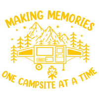 dye cut vinyl campsite mountain tree star scene decal that says making memories one campsite at a time by get decaled. camping, camper decal, trailer decal, rv decal, truck decal, motor home decal, car decal.