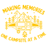 dye cut vinyl campsite mountain tree star scene decal that says making memories one campsite at a time by get decaled. camping, camper decal, trailer decal, rv decal, truck decal, motor home decal, car decal.