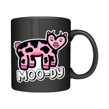 funny cow pink cow sticker that says moody by get decaled. cow sticker, car sticker, bumper sticker, funny sticker, window sticker, windshield sticker, mug sticker, laptop sticker, glass sticker, mirror sticker, get decaled, decal shop usa