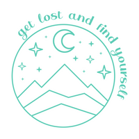 camper decal, camping decal, truck decal, car decal, get lost find yourself decal, line art mountain decal, get decaled, decal shop