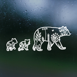 Floral Mama Bear & Cubs - High Quality Vinyl Decal For Cars, Trucks, Laptops