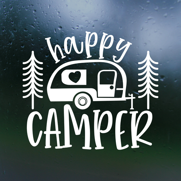 camper decal, camper decals, camper sticekr, dye cut vinyl , camper decals, happy camper decal, camper window decal, rv decal, motor home decal, tent trailer decals