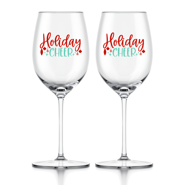 holiday cheer christmas wine glass decal by get decaled. christmas decor, holiday decor, diy christmas, diy christmas party, holiday party, diy christmas present, diy christmas party, christmas party, christmas wine glass.