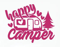happy camper decal, camper decal, decals, sticker, custom sticker, get decaled, dye cut camper, decal shop, decal shop canada, decal shop usa