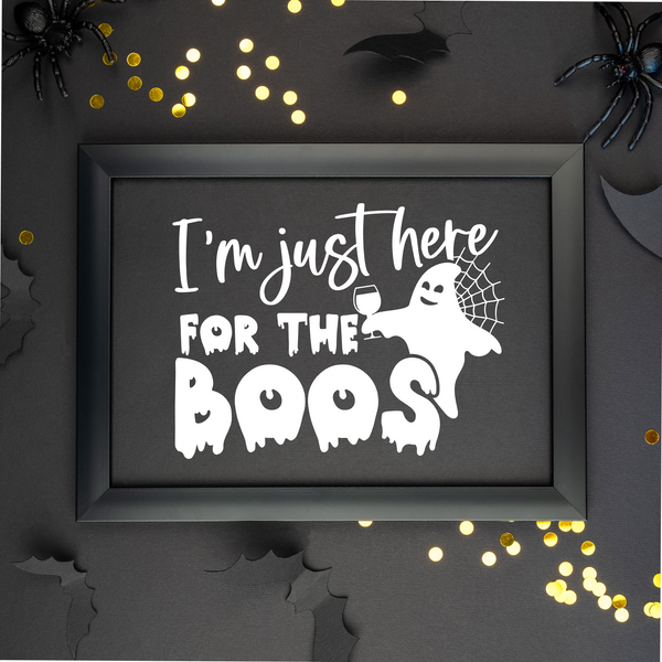 Im Just Here For The Boos funny halloween decal by get decaled. halloween decoration, halloween d.ecor, diy crafts, diy halloween crafts, wine glass decal, best decals