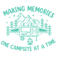 dye cut vinyl campsite mountain tree star scene decal that says making memories one campsite at a time by get decaled. camping, camper decal, trailer decal, rv decal, truck decal, motor home decal, car decal.