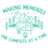 dye cut vinyl campsite mountain tree star scene decal that says making memories one campsite at a time by get decaled. camping, camper decal, trailer decal, rv decal, truck decal, motor home decal, car decal.