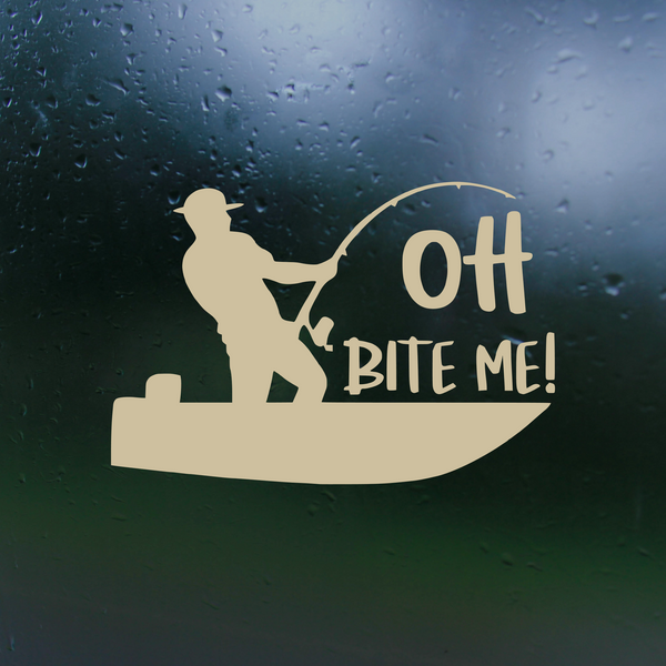 “Bite Me” Funny Fishing Hook Vinyl Decal – Die-Cut Sticker For Car, Truck, Or Boat Window