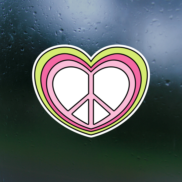 peace sign heart sticker for cars, laptop, mug, glass, mirror and more by get decaled. bumper sticker, car sticker, mug sticker, window sticker, glass sticker, mirror sticker, retro sticker, get decaled, decal shop usa, decal shop canada, best decals