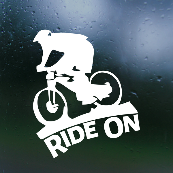 Dye Cut Vinyl "Ride On" Decal - Mountain Bike Themed