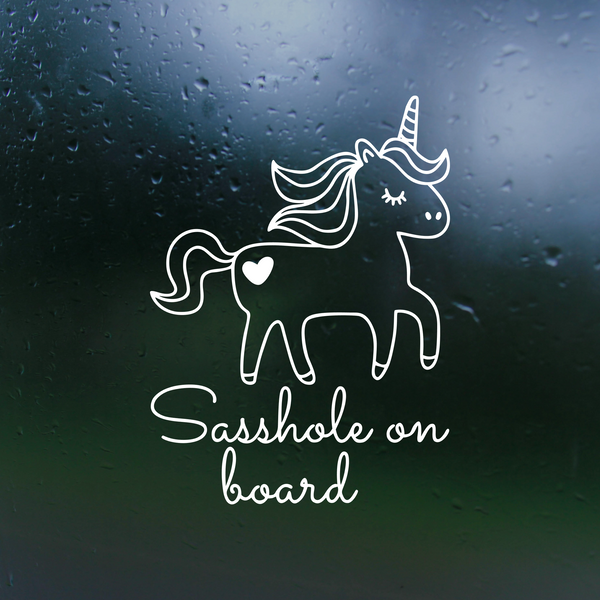 sasshole on board decal by get decaled, vinyl decal, vinyl sticekr decal, car decals, truck decals, decal shop, get decaled, unicorn decal