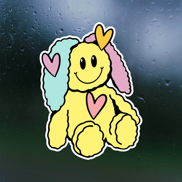 smile face plushie sticker for cars, laptop, mug, glass, mirror and more by get decaled. bumper sticker, car sticker, mug sticker, window sticker, glass sticker, mirror sticker, retro sticker, get decaled, decal shop usa, decal shop canada