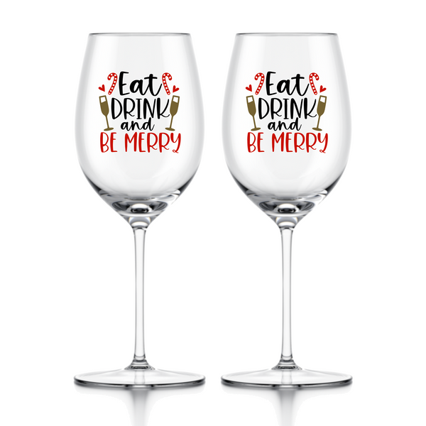 eat drink and be merry christmas wine glass decal by get decaled. christmas decor, holiday decor, diy christmas, diy christmas party, holiday party, diy christmas present, diy christmas party, christmas party, christmas wine glass.